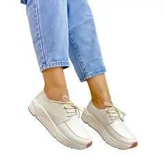 EVEGONZ - Tenis en Cuero Para Mujer Zapato Cómodo Casual Blanco