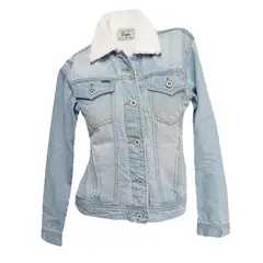 MODA EN CIRCUITO - Chaqueta de Jean Forrada en Ovejero Para Mujer AZUL HIELO