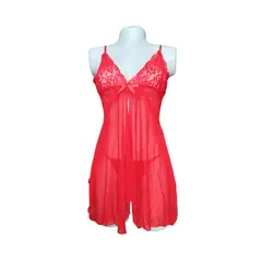 GENERICO - Baby doll con tanga hilo Rojo en encaje Lenceria Sensual
