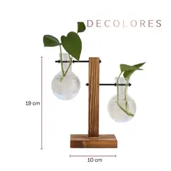 GENERICO - Florero Doble Flotante de Madera Terrario de Vidrio
