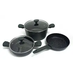 RENAHOUSE - Juego Set Ollas Marmol Granito Antiadherente 5 Piezas