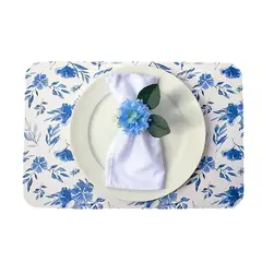 GENERICO - Set X 4 individuales rígidos de 41X27 cm+ 4 portavasos Ref. Azul