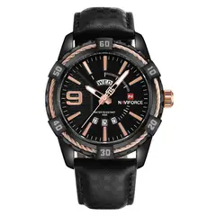 NAVIFORCE - Reloj Hombre Elegante Análogo Fechador Pulso Cuero Negro