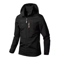 UBMD - Chaqueta Hombre DT723 Negro Cortavientos Impermeable Estilo Militar