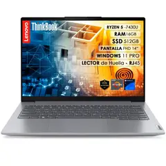 LENOVO - Portatil ThinkBook 14 G6 Amd Ryzen 5 7430U Ssd 512Gb Ddr4 16Gb 14" Gris Win 11Pro