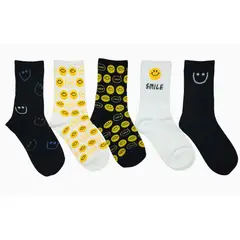 GENERICO - MEDIAS CANILLERAS CARITA FELIZ MULTICOLOR PACK * 5