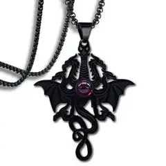 GENERICO - Collar Para Hombre Y Mujer Con Dije Dragon Gotico De Acero