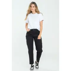 RAGGED - Pantalon mom cinco bolsillos Negro