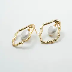 ENIGMA - Aretes Topo Euforia con Perla Dorado Para Mujer_.