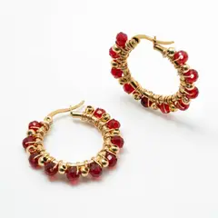 ENIGMA - Aretes Candongas More Con Piedra Natural Dorado Para Mujer_.
