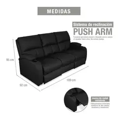 ELITE LIVING - SOFA RECLINABLE NEW RET 3 PUESTOS NEGRO SINT