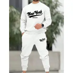 URBAN PLUS - Conjunto hombre buzo y pantalon sudadera blanco