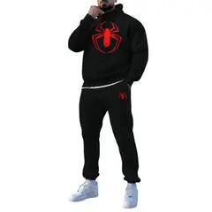 URBAN PLUS - Conjunto hombre sudadera buzo y pantalon negro spider