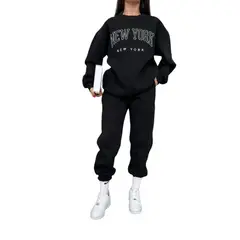 URBAN PLUS - Conjunto mujer buzo y pantalon negro sudadera