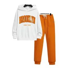 URBAN PLUS - Conjunto mujer y niña sudadera blanco naranja