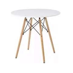 DISTRIONLINE - Mesa Redonda Eames 4 Patas Madera 80 cm De Diámetro Color Blanco