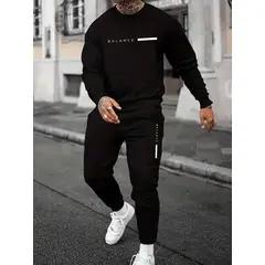 URBAN PLUS - Sudadera hombre conjunto negro buzo y pantalon