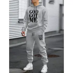 URBAN PLUS - Sudadera hombre gris conjunto god got me