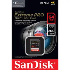 SANDISK - Memoria SD Extreme PRO UHS-I SDXC 64GB / 200 Mbps