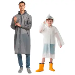 GENERICO - Kit X2 Capa Lluvia Adulto Y Niño Impermeable Eva Botones GRIS BLANCO