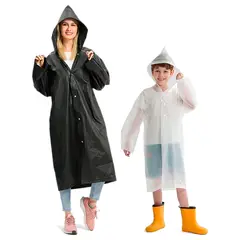 GENERICO - Kit X2 Capa Lluvia Adulto Y Niño Impermeable Eva Botones NEGRO BLANCO