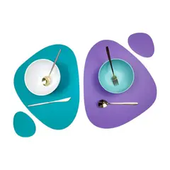 BANZAY - Individuales X4 Unid Comedor - Impermeable Doble Cara Turquesa - Lila