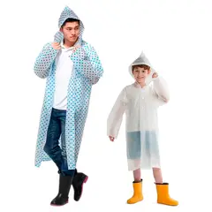 GENERICO - Kit X2 Capa Lluvia Adulto Y Niño Impermeable Eva Botones P AZUL BLANCO