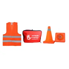 NACIONAL - CONO RETRACIL 30 CM + CHALECO REFLECTIVO + BOTIQUIN CARRO