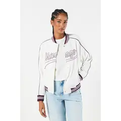 KOAJ - Chaqueta bomber college crema con mangas en contraste MUJER