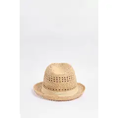 KOAJ - Sombrero Panamá kaki claro trenzado con cinta decorativa MUJER