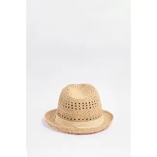 KOAJ - Sombrero Panamá kaki claro trenzado con cinta decorativa MUJER