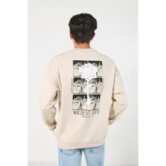 KOAJ - Buzo oversize kaki cuello redondo con diseños urbanos HOMBRE