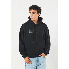 KOAJ - Buzo oversize negro estampado con bolsillo y capota HOMBRE