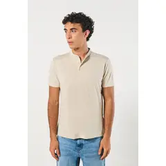 KOAJ - Camiseta polo cuello nerú kaki con botones en pechera HOMBRE
