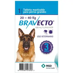 BOEHRINGER INGELHEIM - Bravecto Control Pulgas Garrapatas Perros 20 A 40Kg Tableta 1000Mg