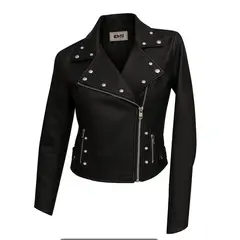 MODA EN CIRCUITO - Chaqueta Cruzada Cuero - tex Corta para Mujer Con Taches