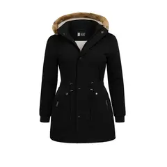 MODA EN CIRCUITO - Chaqueta o Gabán Impermeable tipo Parca para Mujer NEGRO