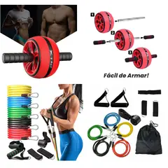 DEPORTIVA - Combo Rueda Abdominal con Kit Bandas Elásticas Set 11 Pz