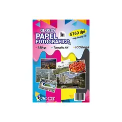 QUALITY - Papel Fotografico 180 Gramos, Premium, A4 X 100 Unidades