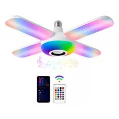 GENERICO - Foco Lámpara Con Bocina Led Rgb Bluetooth Control 4 Aspas