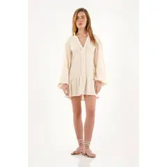 TOPMARK - Vestido crudo manga larga para mujer