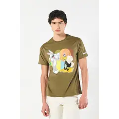 KOAJ - Camiseta de Looney Tunes verde oscura cuello redondo Hombre