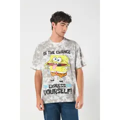 KOAJ - Camiseta de Bob Esponja oversize crema con efecto tie Hombre