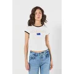 KOAJ - Camiseta en tela acanalada, cuello redondo y manga cort Mujer