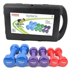 YORK - Kit Mancuernas Encauchetadas Estuche de 10 Kg Fitness