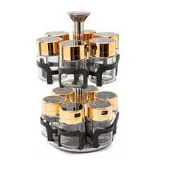 DANKI - Especiero Condimentero en vidrio X12 acero inoxidable Base Giratoria