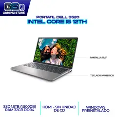DELL - PORTATIL INSPIRON 3520 15,6" FHD INTEL I5 1255U / RAM 32GB - SSD 1.5TB (SSD 1500GB)