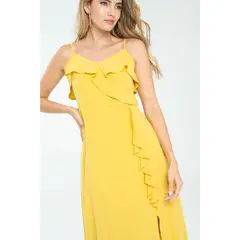 RAGGED - Vestido tiras volante Amarillo medio