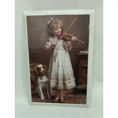 GENERICO - Cuadro Antiguo Niña Y Violin Lienzografia Francesa