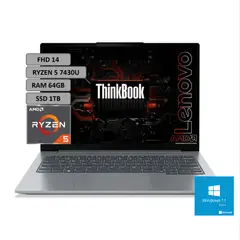 LENOVO - Portatil Thinkbook 14 AMD Ryzen 5 7430u RAM 64gb SSD 1TB 14 Win11Pro